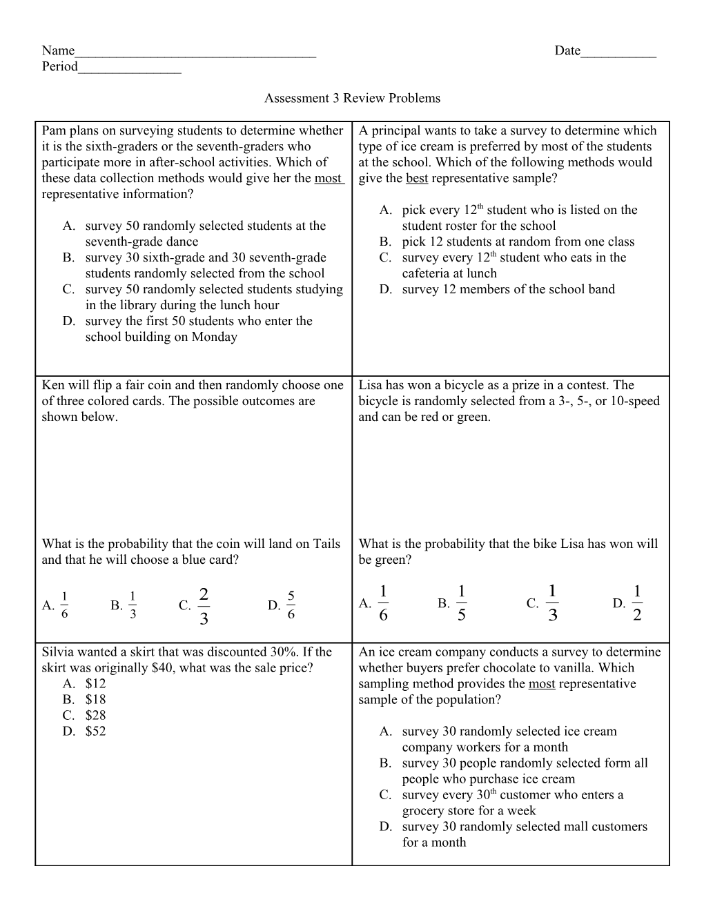 Assessment 3 Review Problems
