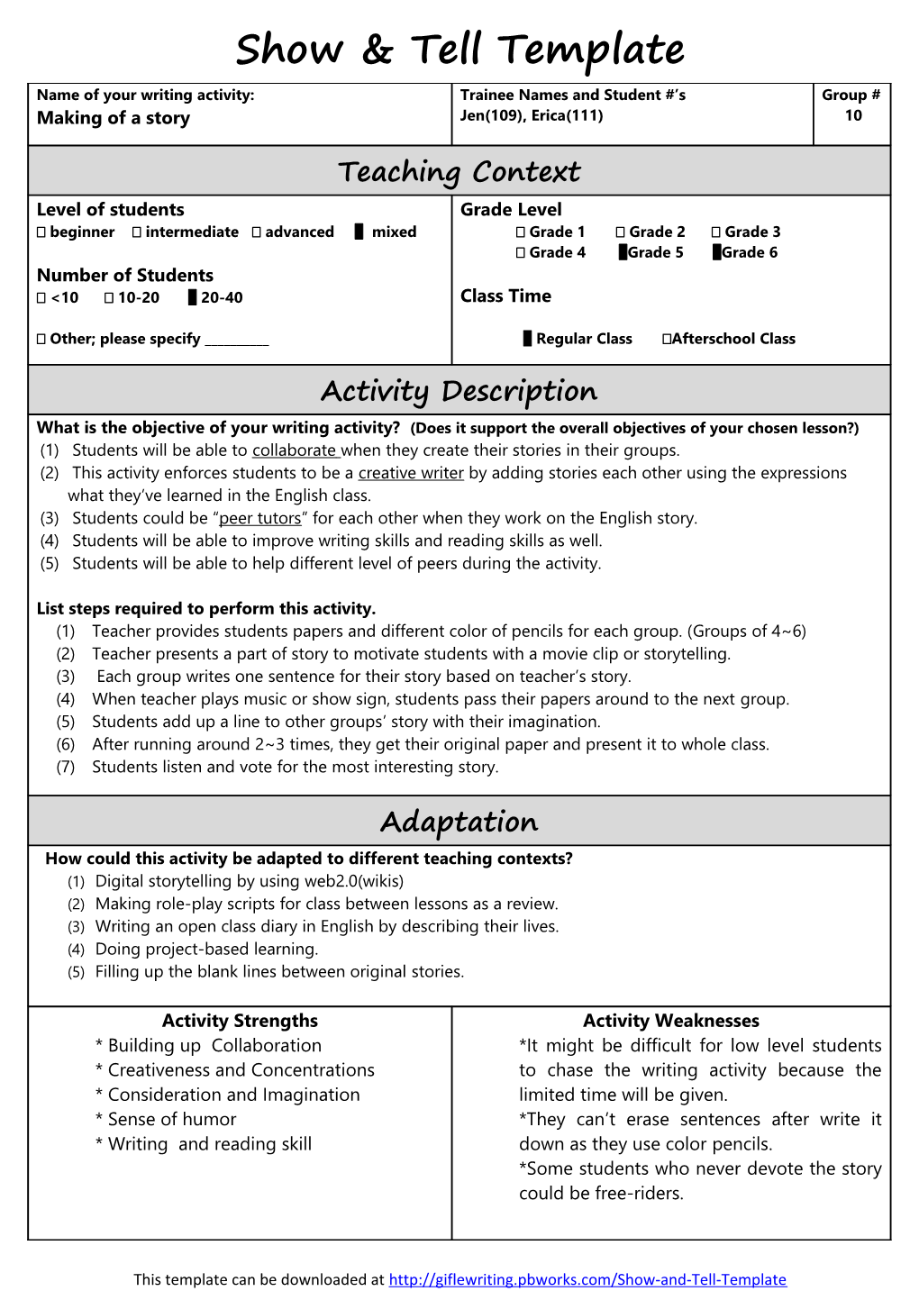 Show & Tell Template