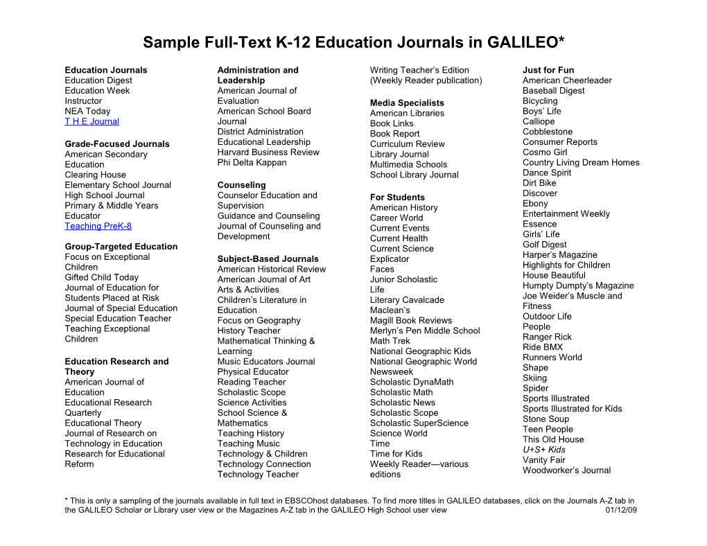Sample Full-Text K-12 Education Journals in GALILEO*