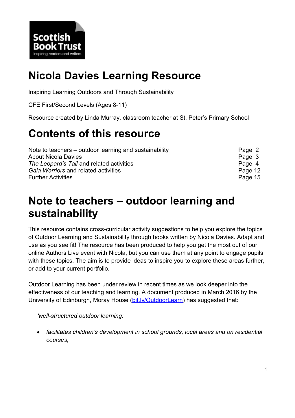 Nicola Davies Learning Resource