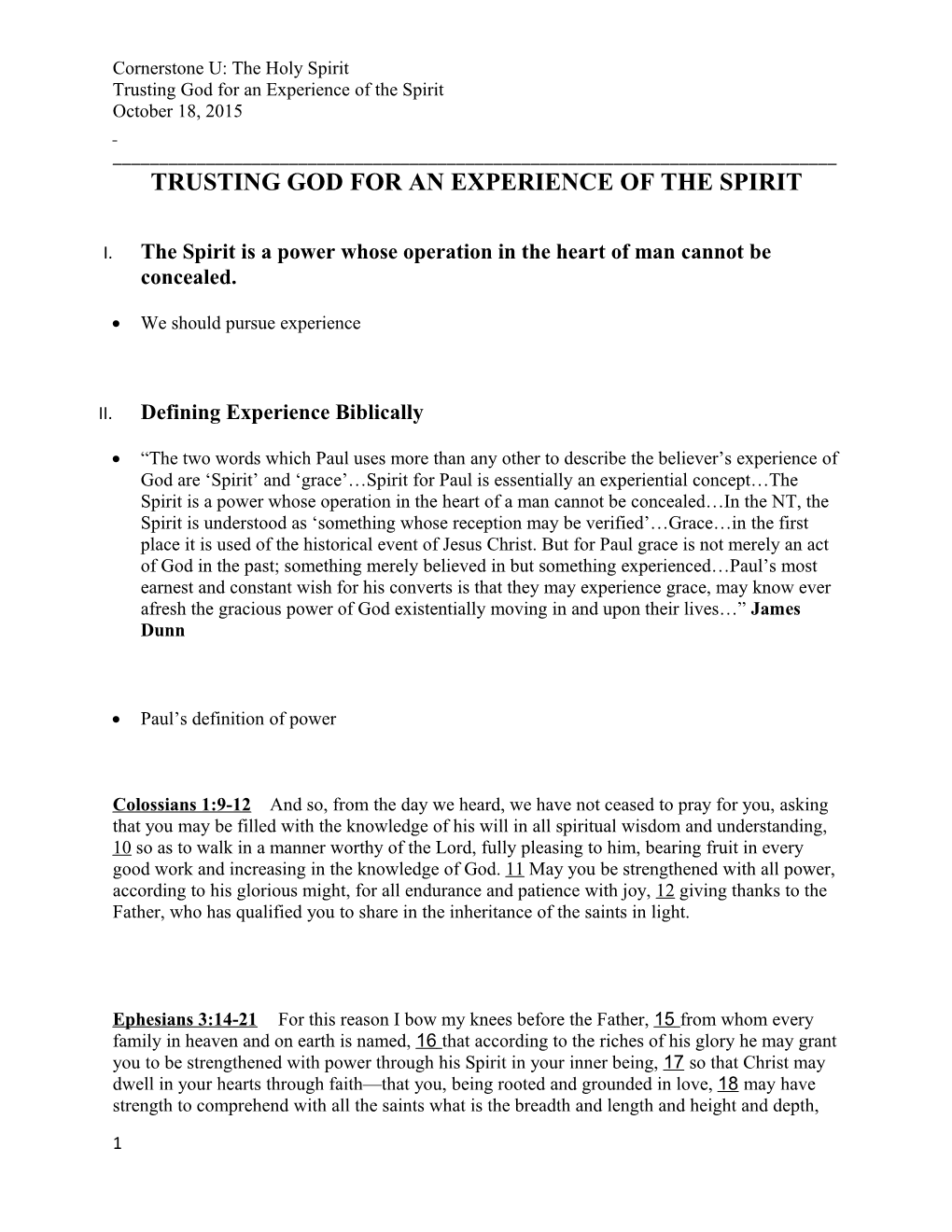 Trusting God for an Experience of the Spirit