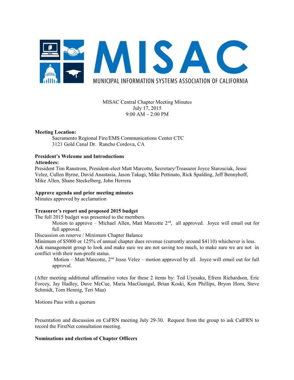 MISAC Central Chapter Meeting Minutes