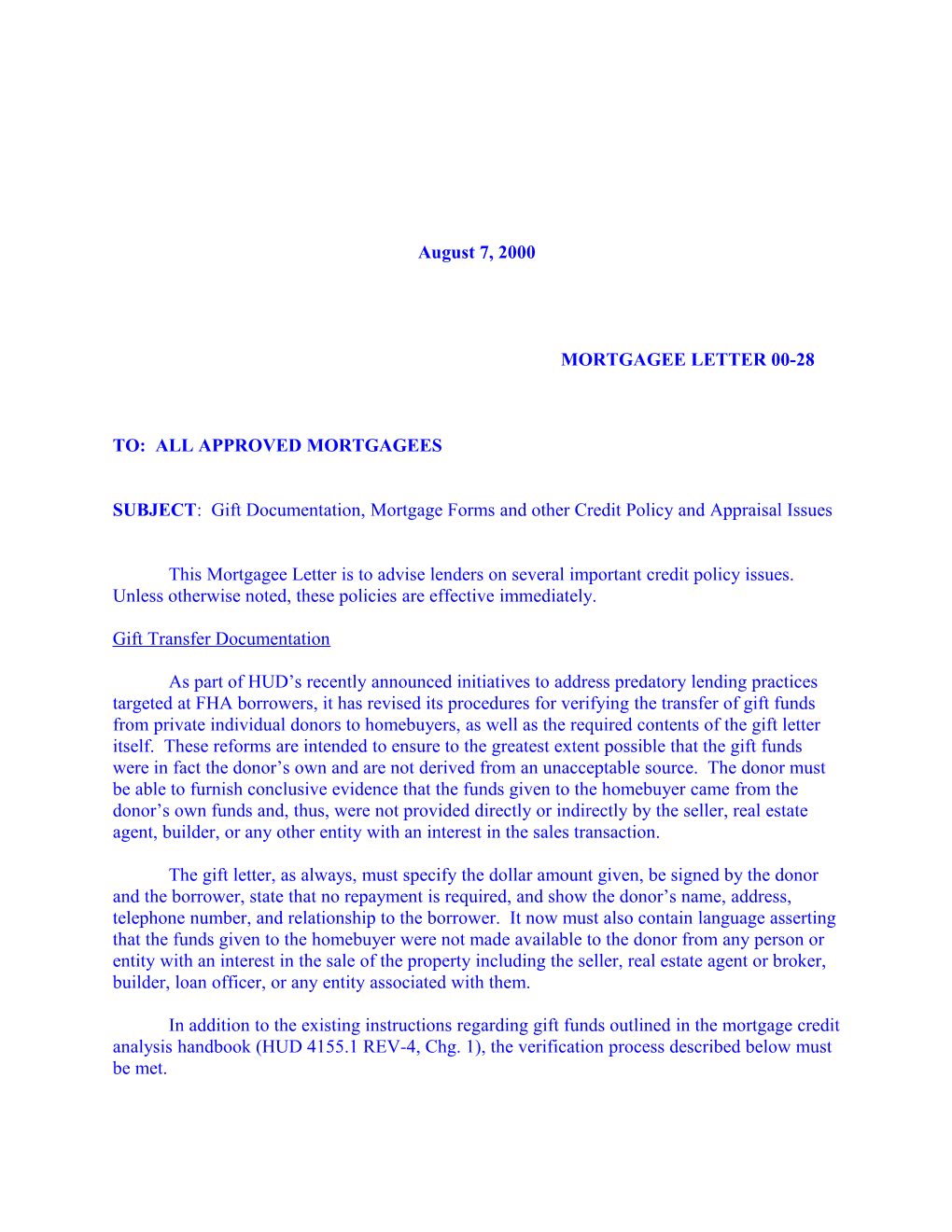 Mortgagee Letter 00-28