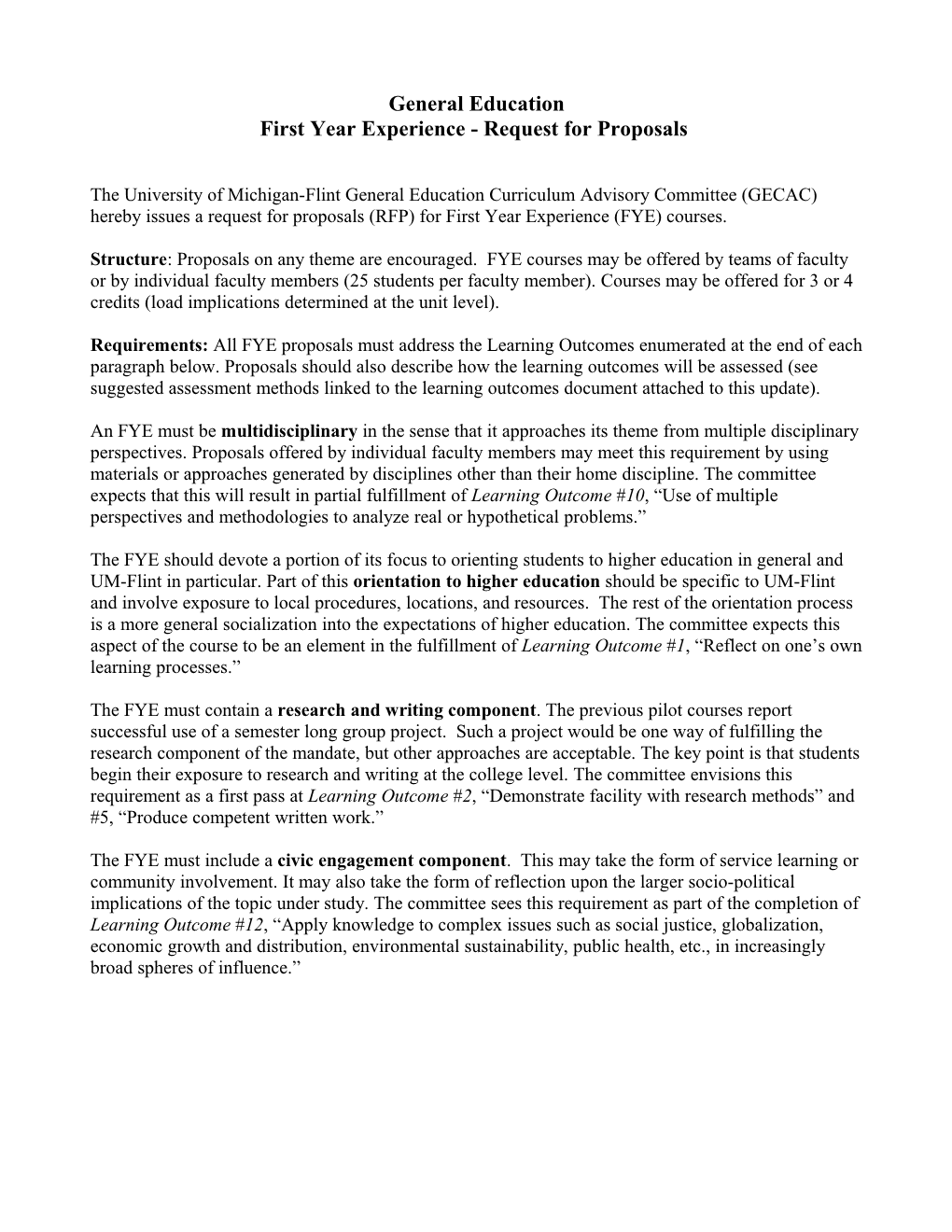The University of Michigan-Flint General Education Curriculum Advisory Committee (GECAC)