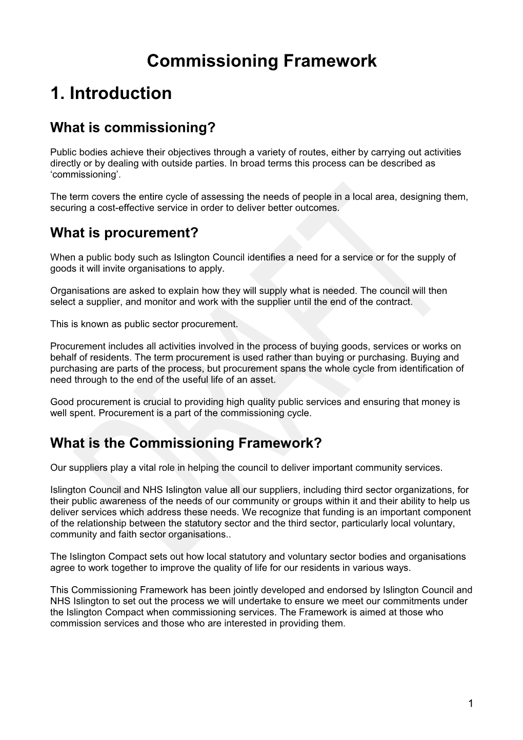 Commissioning Framework