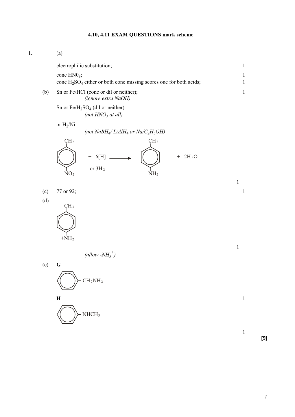 4.10, 4.11 EXAM QUESTIONS Mark Scheme