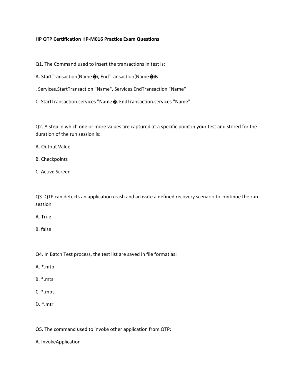 HP QTP Certification HP-M016 Practice Exam Questions