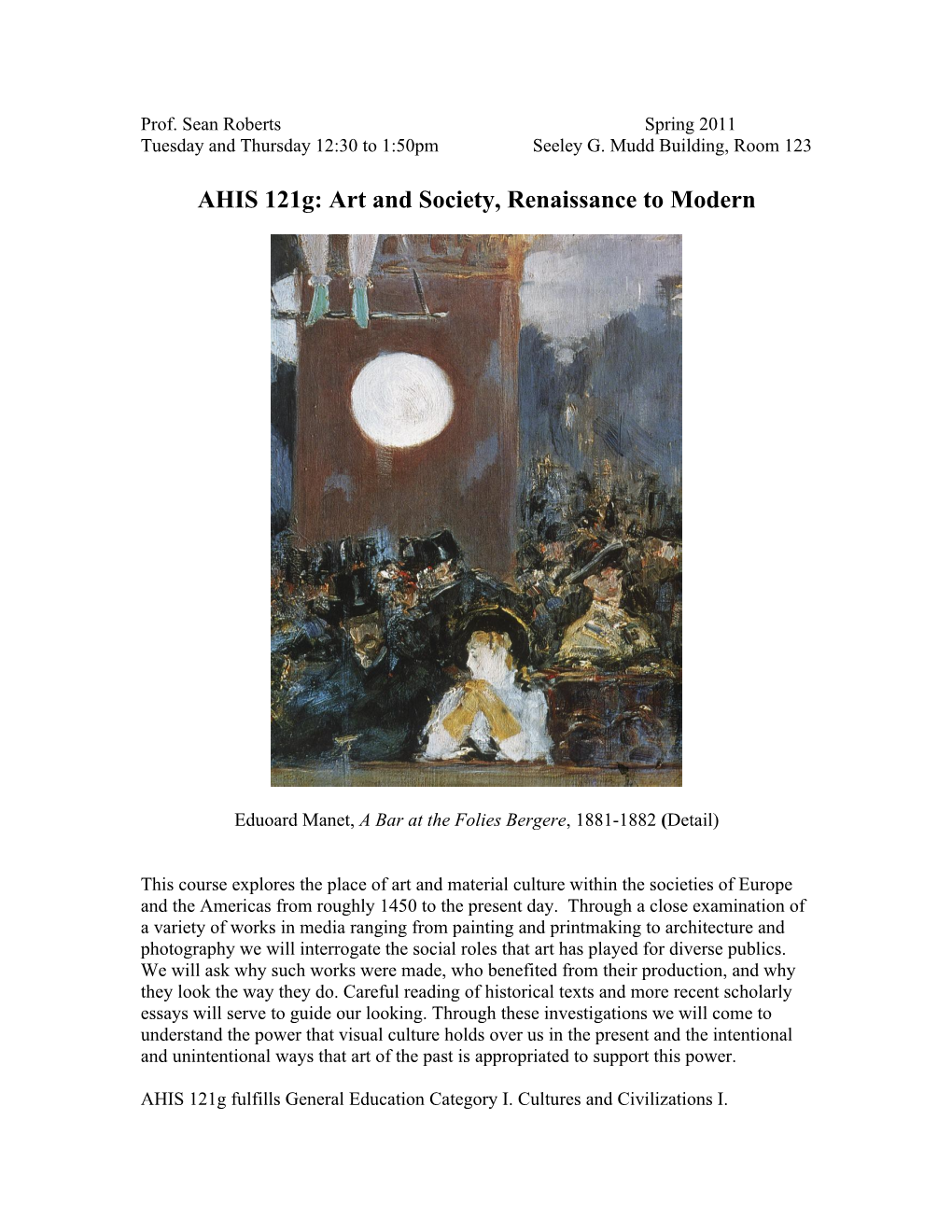 AHIS 121G: Art and Society, Renaissance to Modern