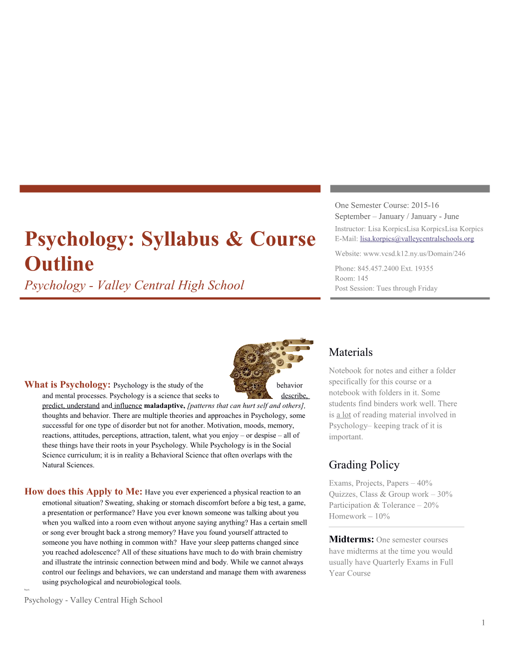Psychology: Syllabus & Course Outline