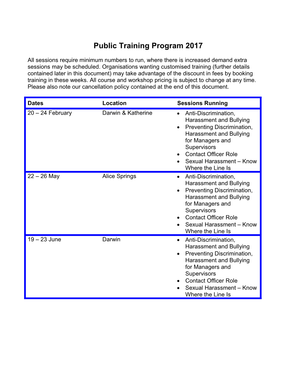 Public Training Program 2017