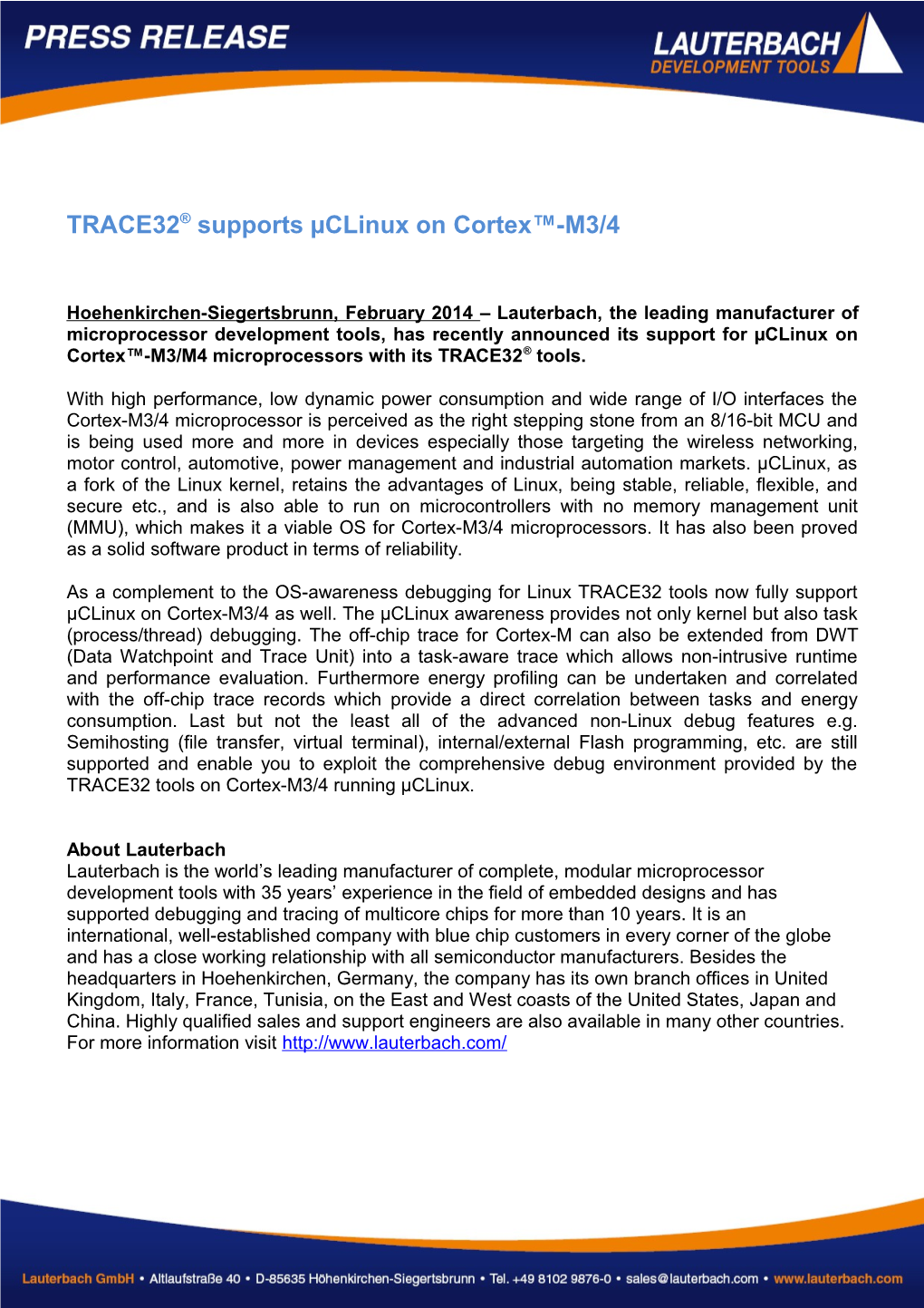 TRACE32 Supports Μclinux on Cortex -M3/4