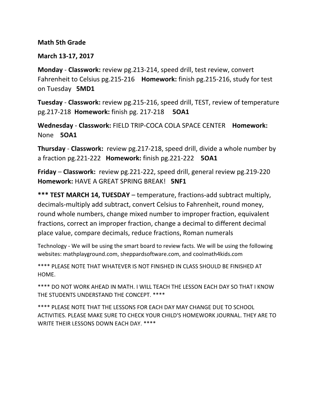 Tuesday - Classwork: Review Pg.215-216, Speed Drill, TEST, Review of Temperaturepg.217-218