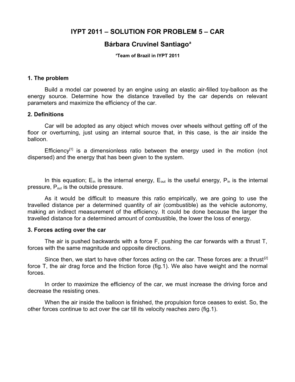 Iypt 2011 Solution for Problem 5 Car