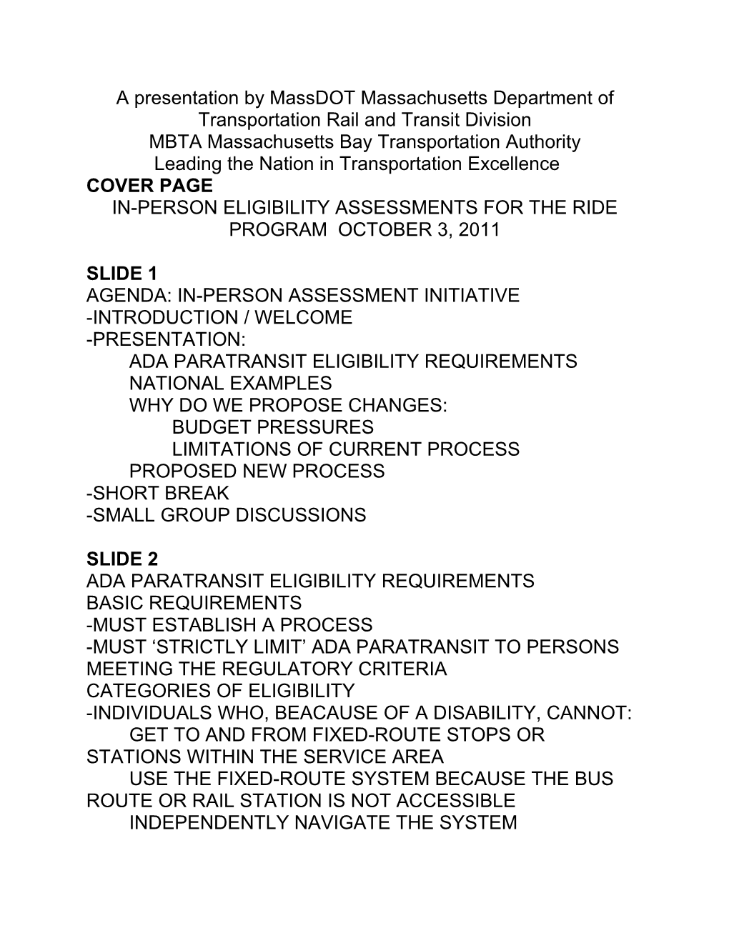 A Presentation by Massdot Massachusetts Department of Transportationrail and Transit Division