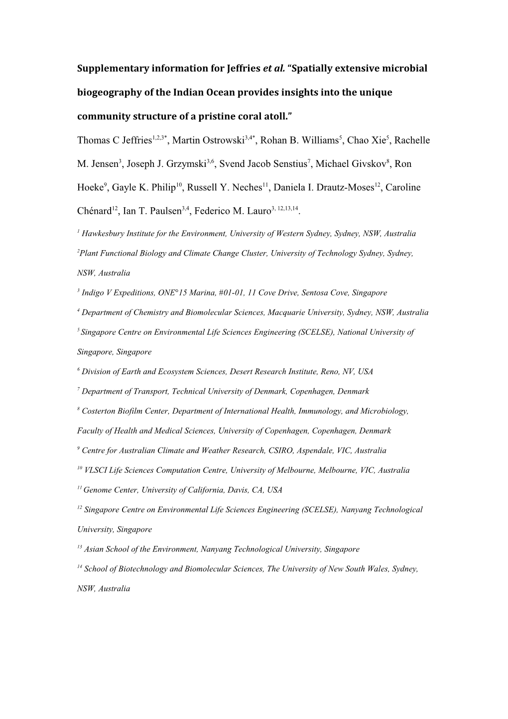 Supplementary Information for Jeffries Et Al. Spatiallyextensive Microbial Biogeography