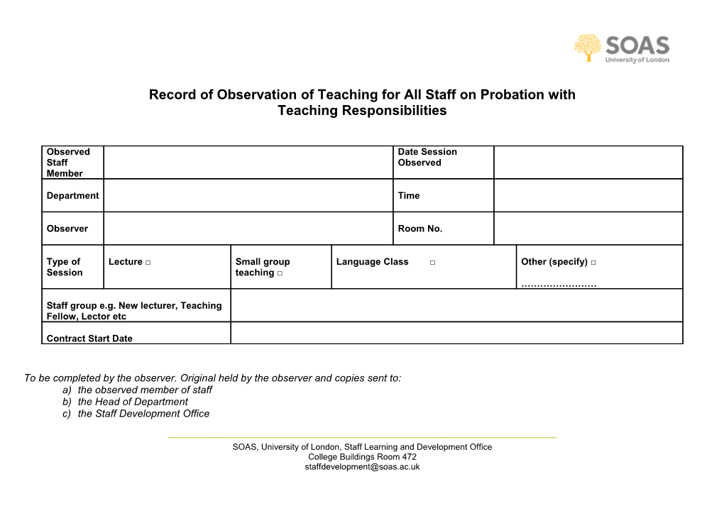 Record of Peer Observation of Teaching