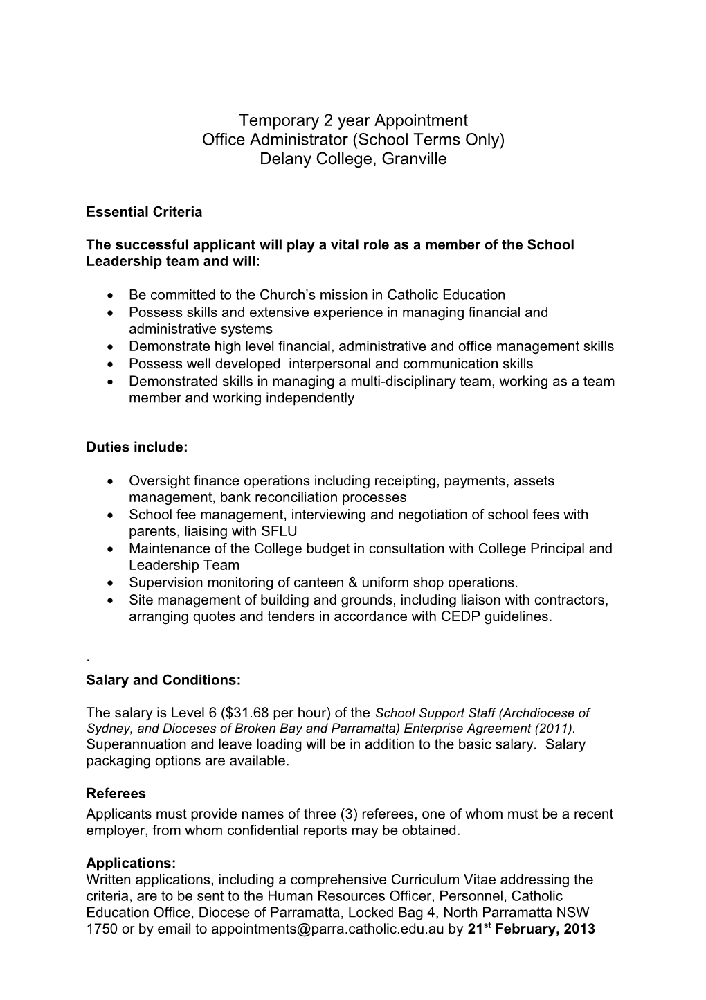 Office Administrator (School Terms Only)
