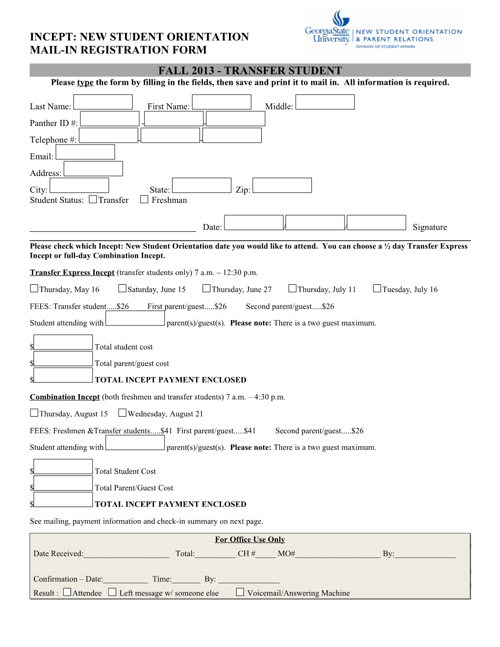 Mail-In Registration Form