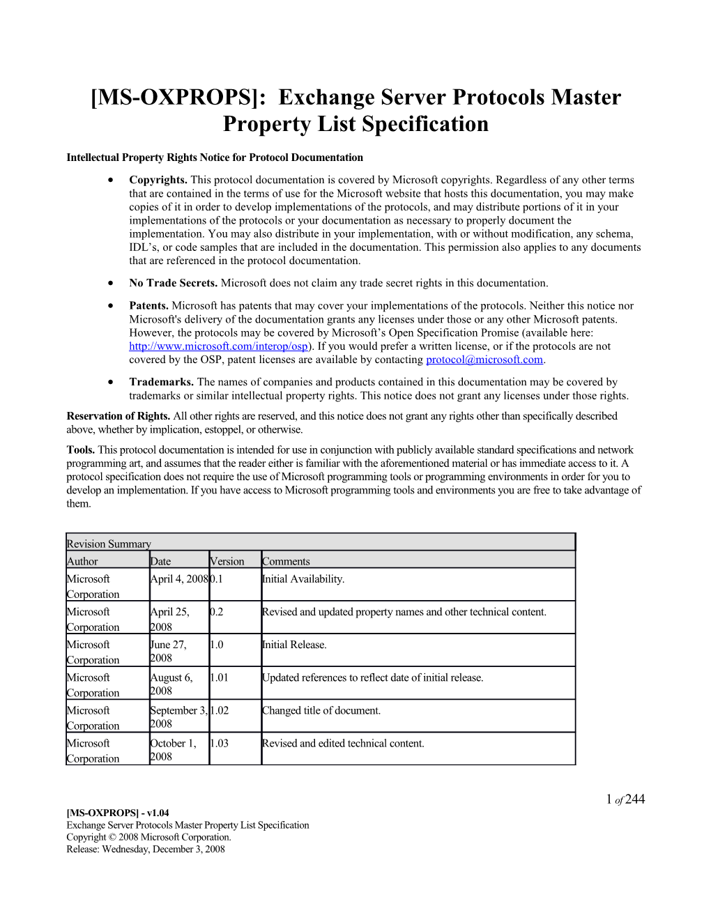 MS-OXPROPS : Exchange Server Protocols Master Property List Specification