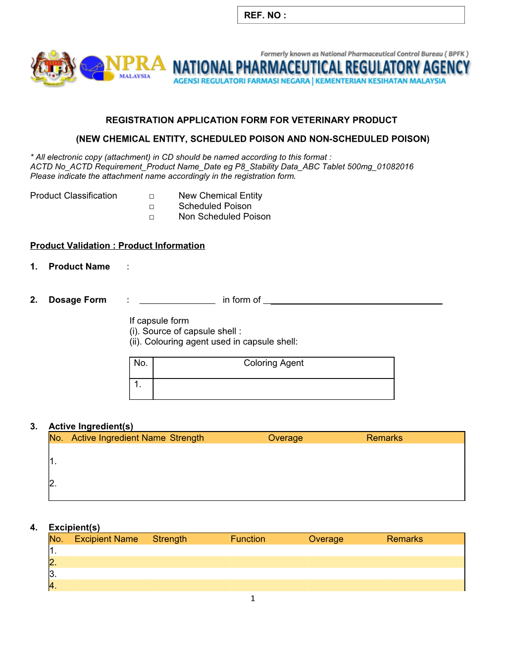 Registration Application Form for Veterinary Product