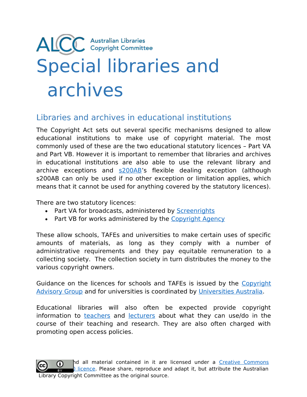 Special Libraries and Archives
