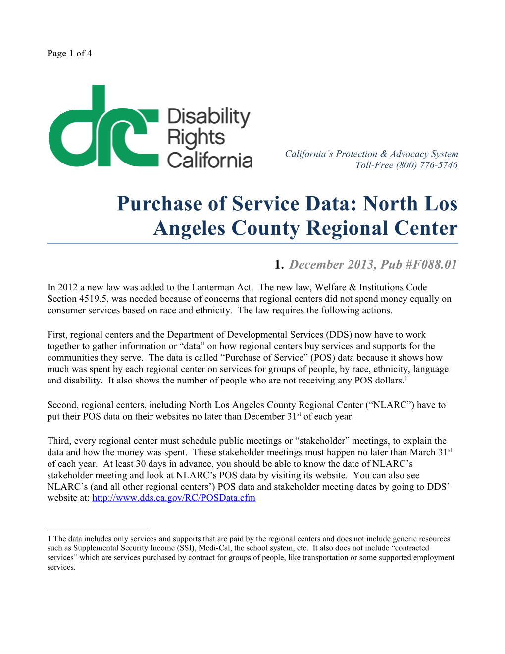 Purchase of Service Data: North Los Angeles County Regional Center