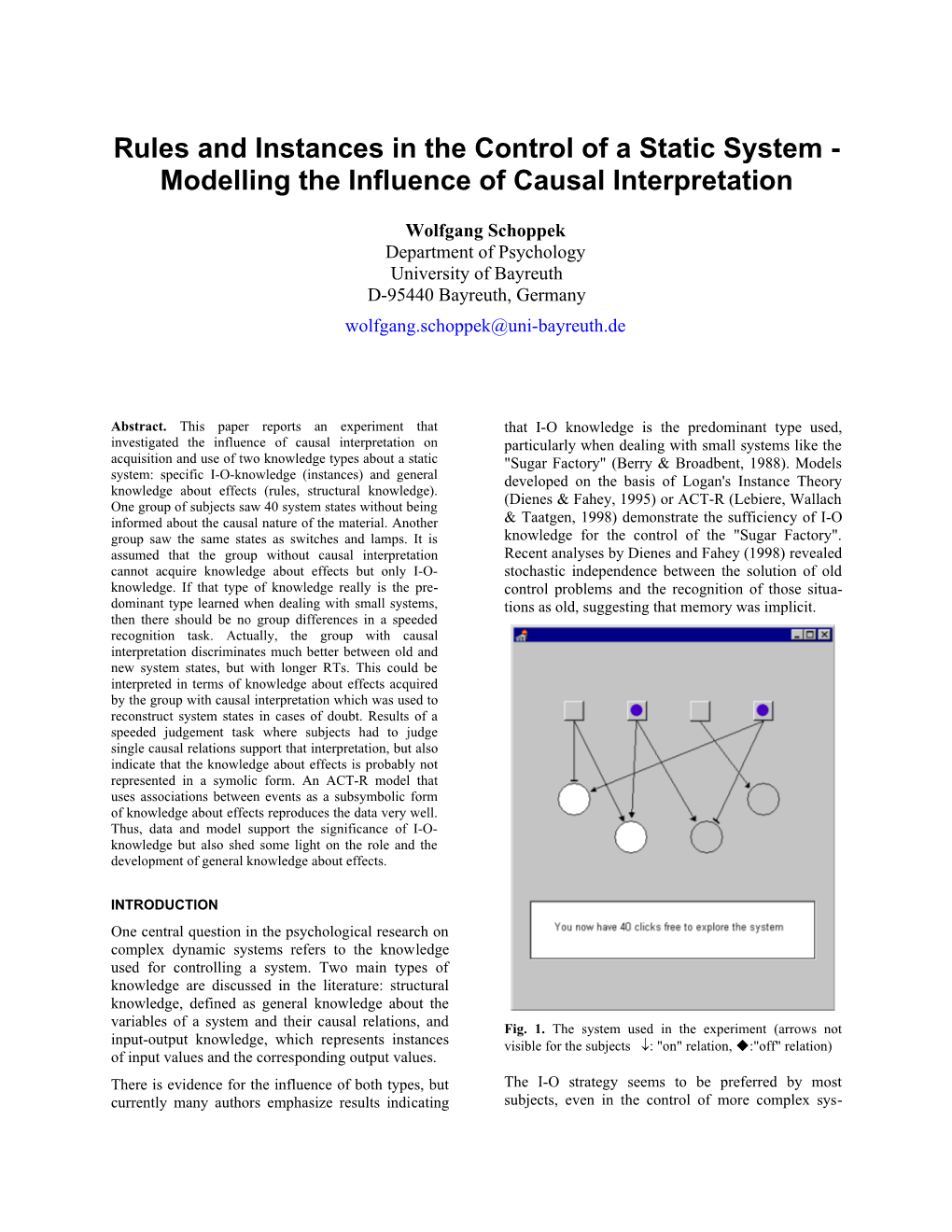 Rules and Instances in the Control of a Static System - Modelling the Influence of Causal