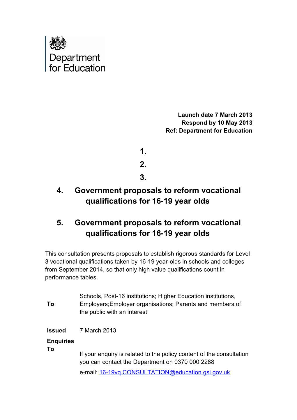 Government Proposals to Reform Vocational Qualifications for 16-19 Year Olds