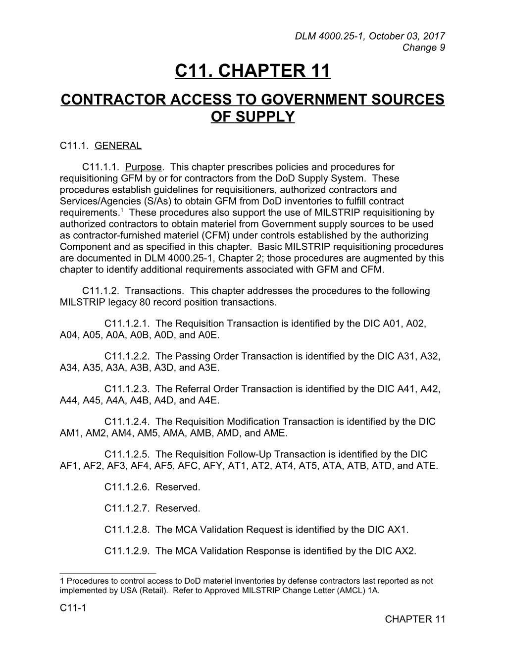 Chapter 11 - Contractor Access to Government Source of Supply