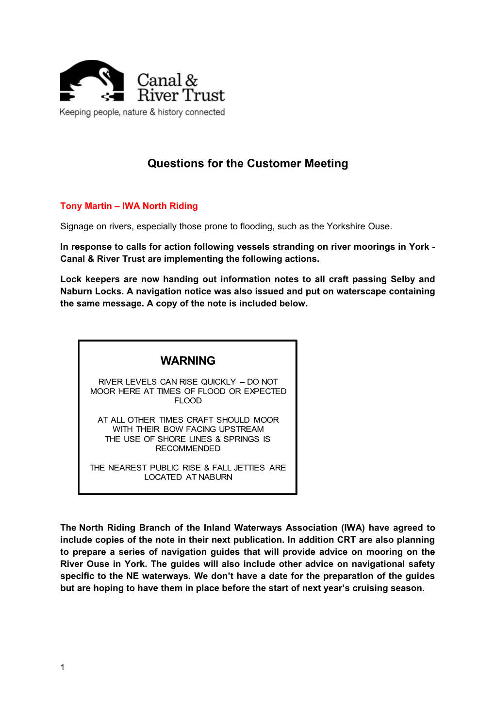 Questions for the Customer Meeting