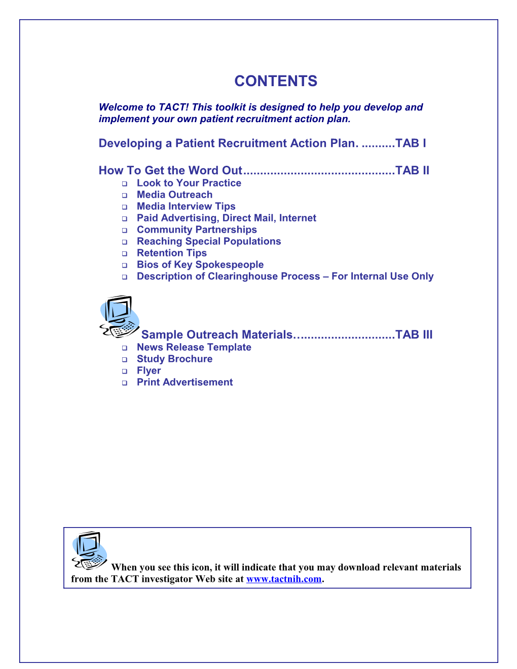 Developing a Patient Recruitment Action Plan TAB I