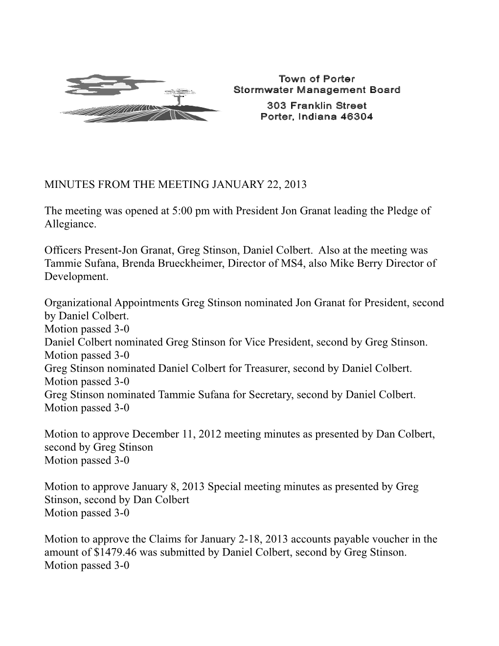 Minutes from Themeeting January 22, 2013