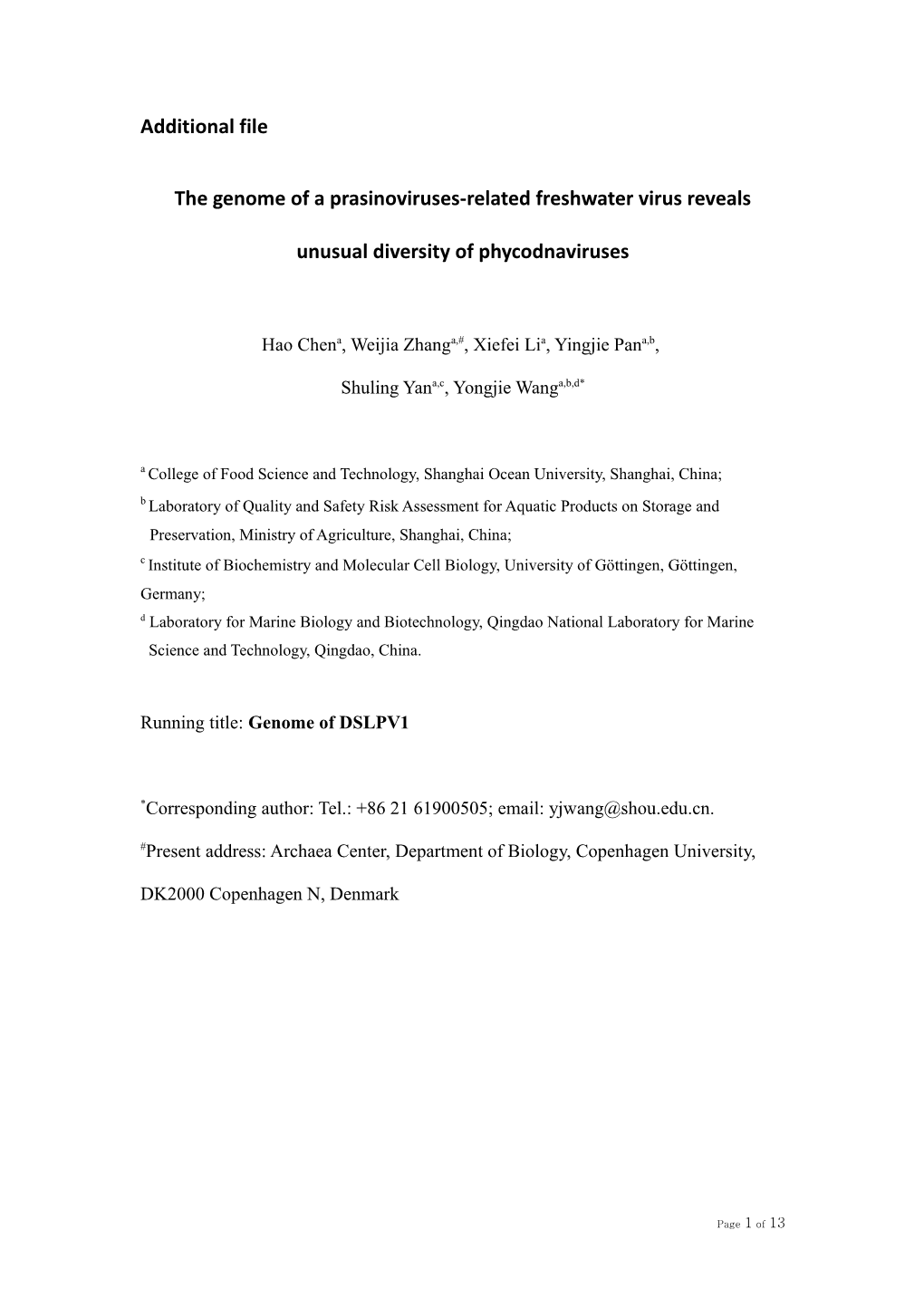 The Genome of a Prasinoviruses-Relatedfreshwater Virus Reveals Unusual Diversity Of