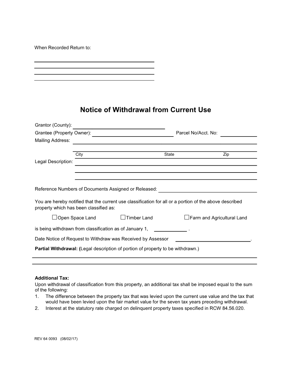 Notice of Withdrawal from Current Use