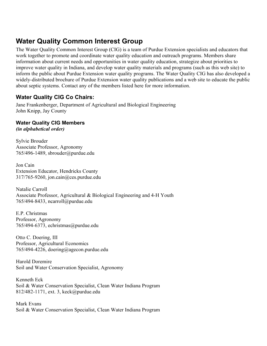 Water Quality Common Interest Group