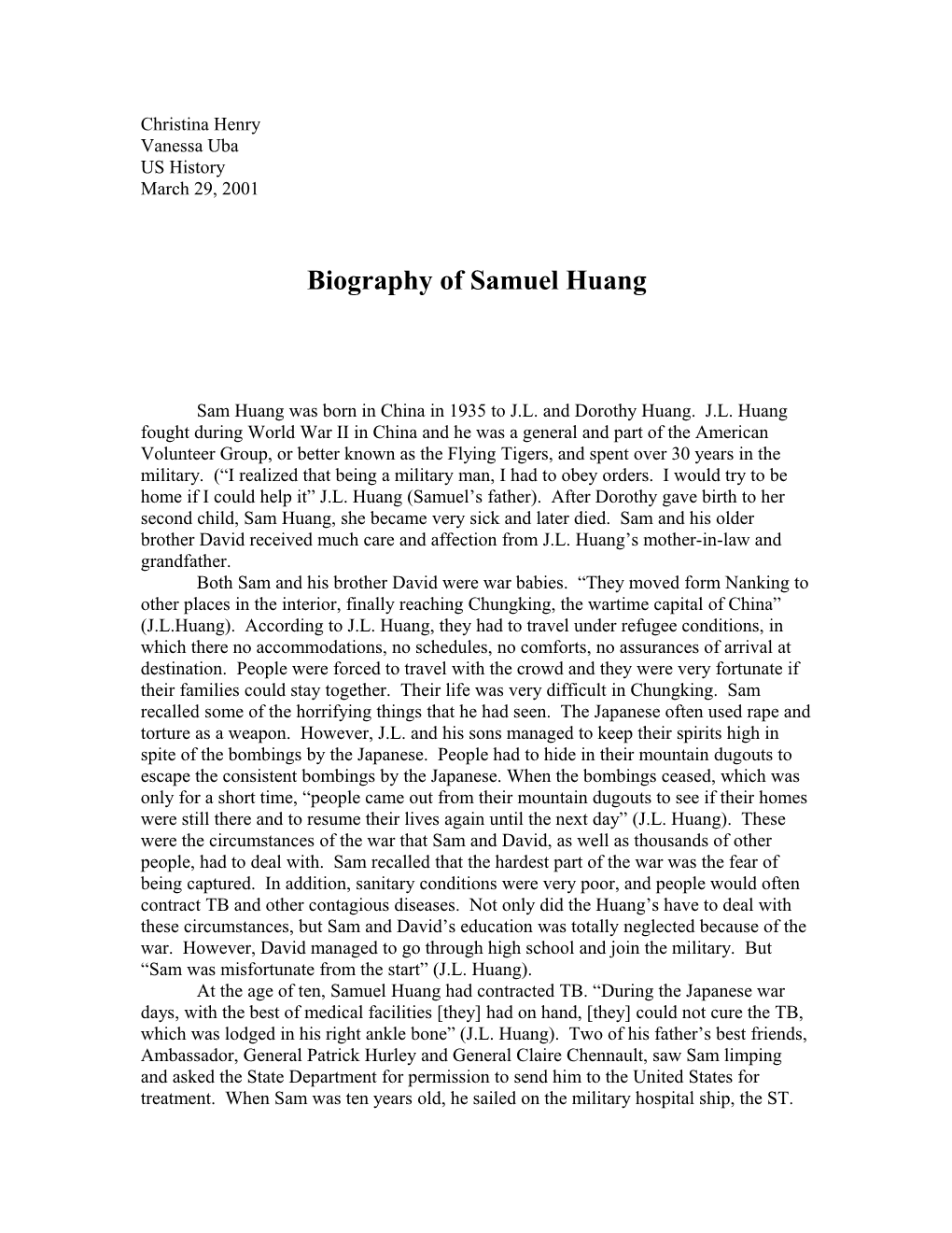 Biography of Samuel Huang