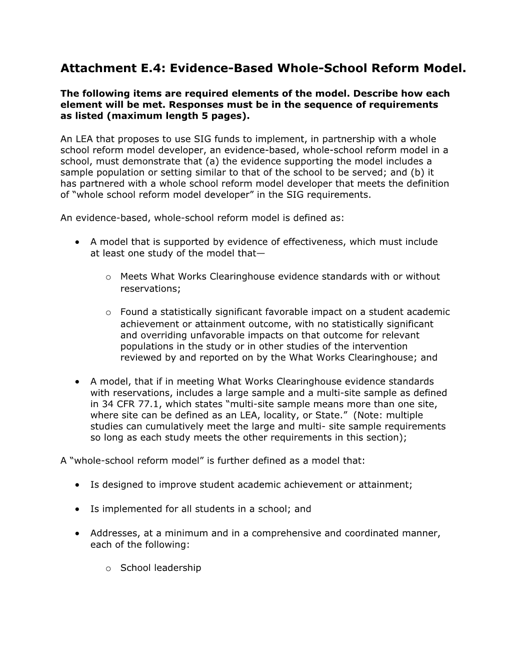 Attachment E.4: Evidence-Based Whole-School Reform Model