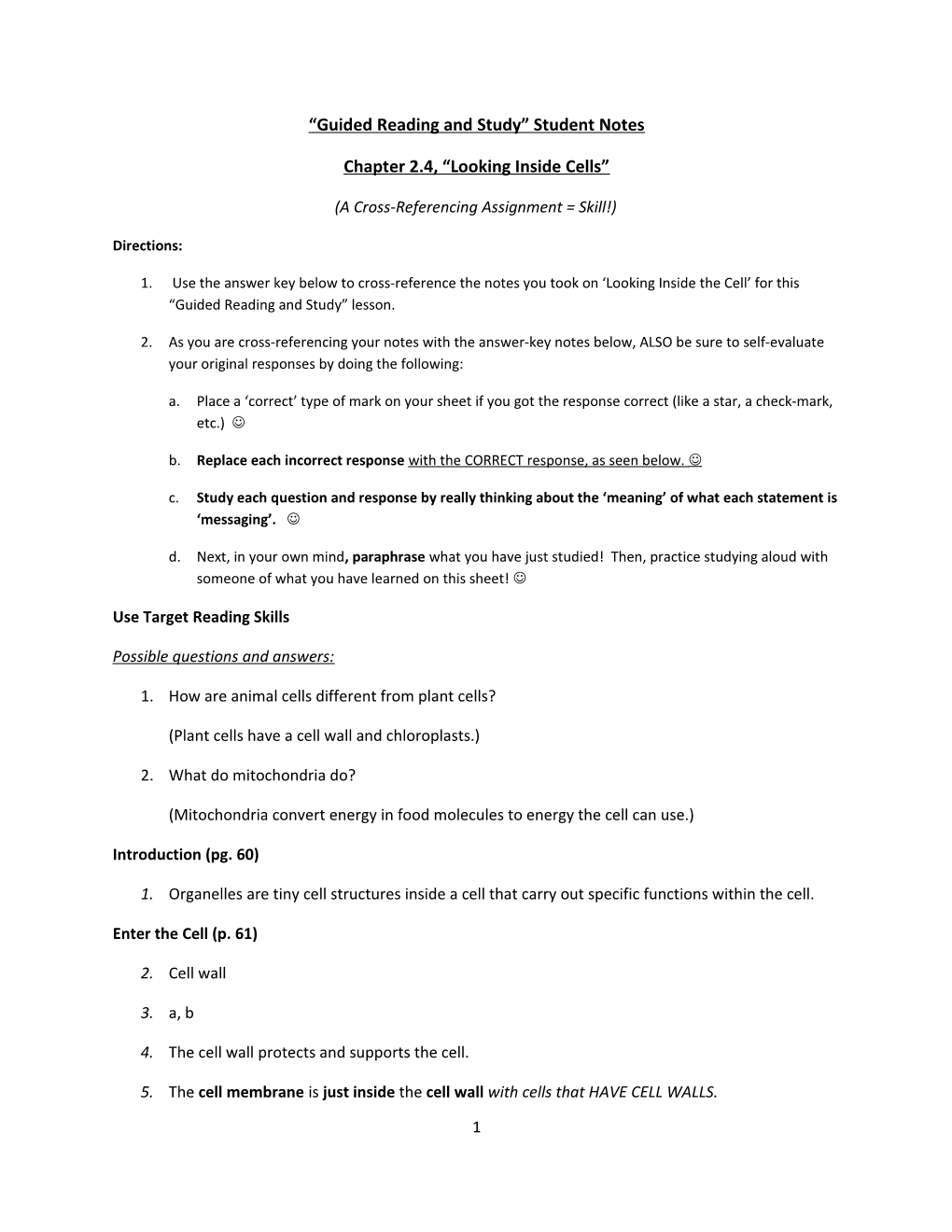 Guided Reading and Study Student Notes