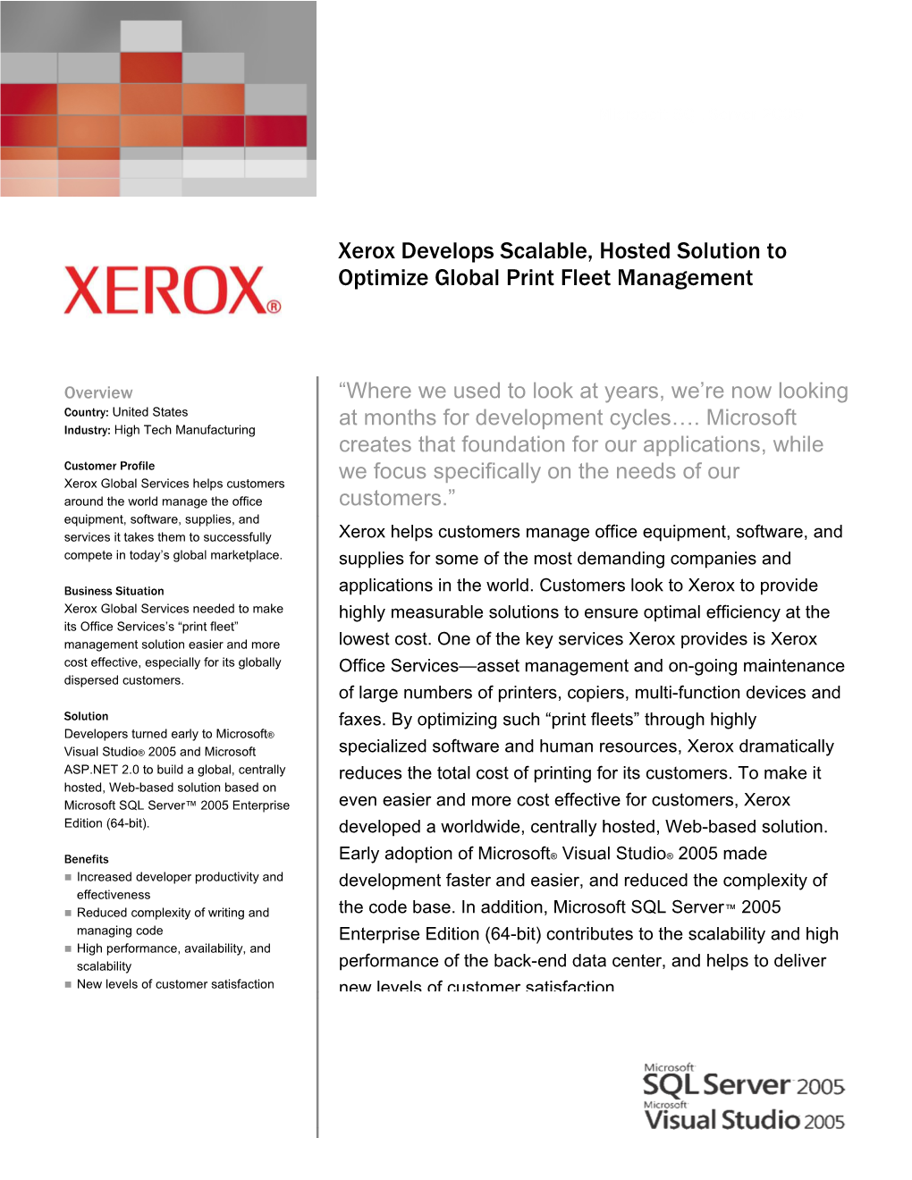 Xerox Develops Scalable, Hosted Solution to Optimize Global Print Fleet Management