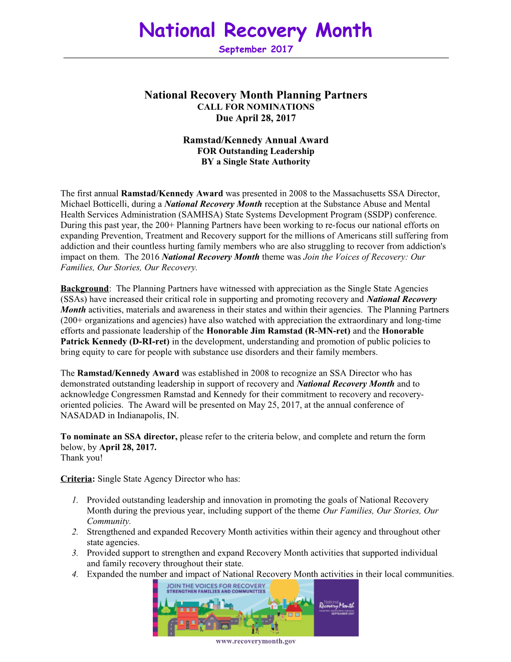 National Recovery Month Planning Partners