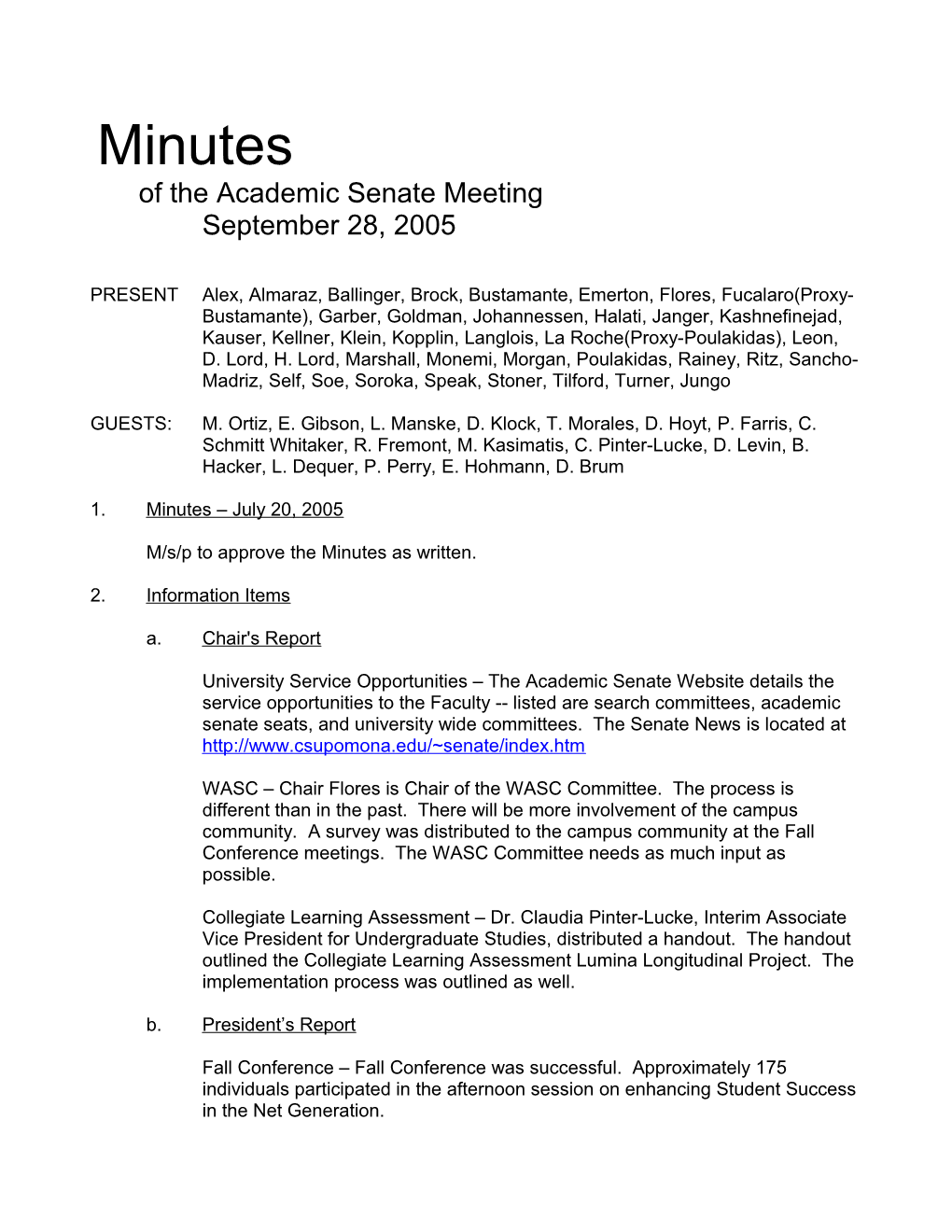 Academic Senate Minutes September 28, 2005