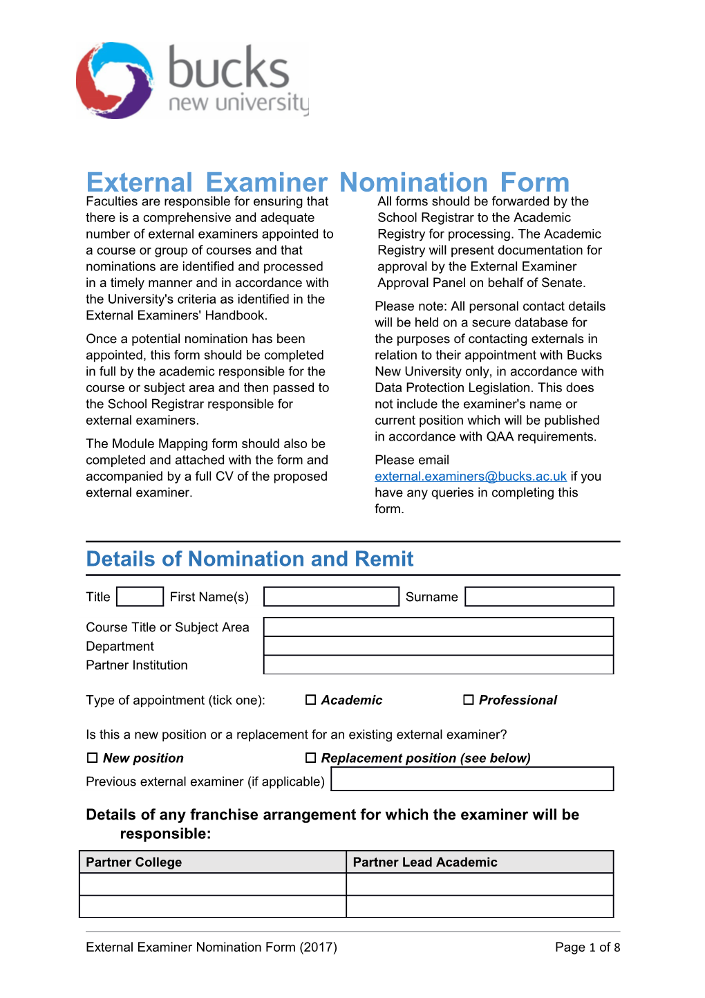 External Examiner Nomination Form (2017)Page 1 of 8