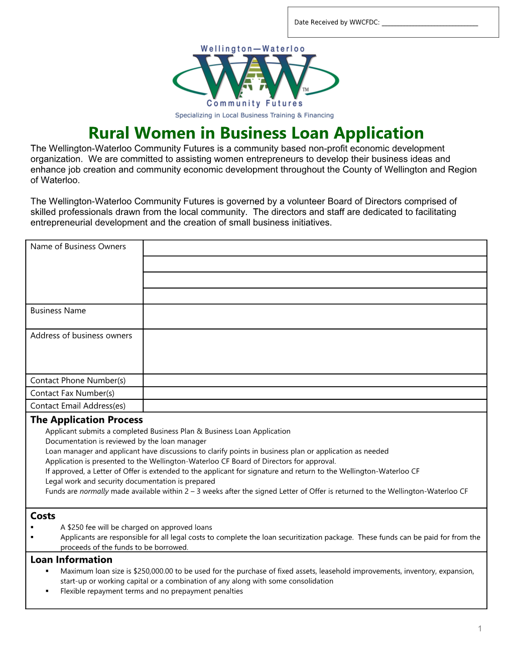 Rural Women in Business Loan Application