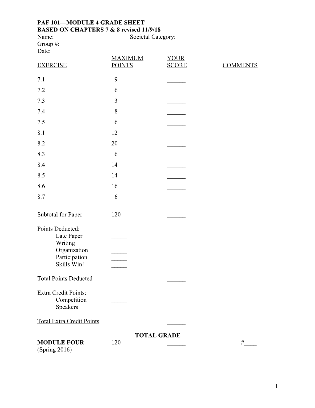 Paf 101 Module 4 Grade Sheet