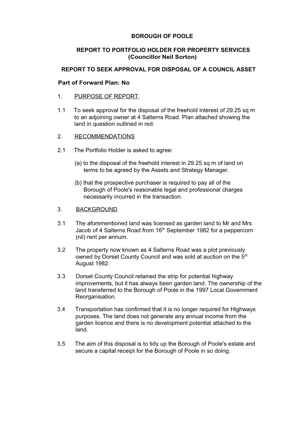 Disposal of Freehold Interest: Land Adjoining 4 Salterns Road