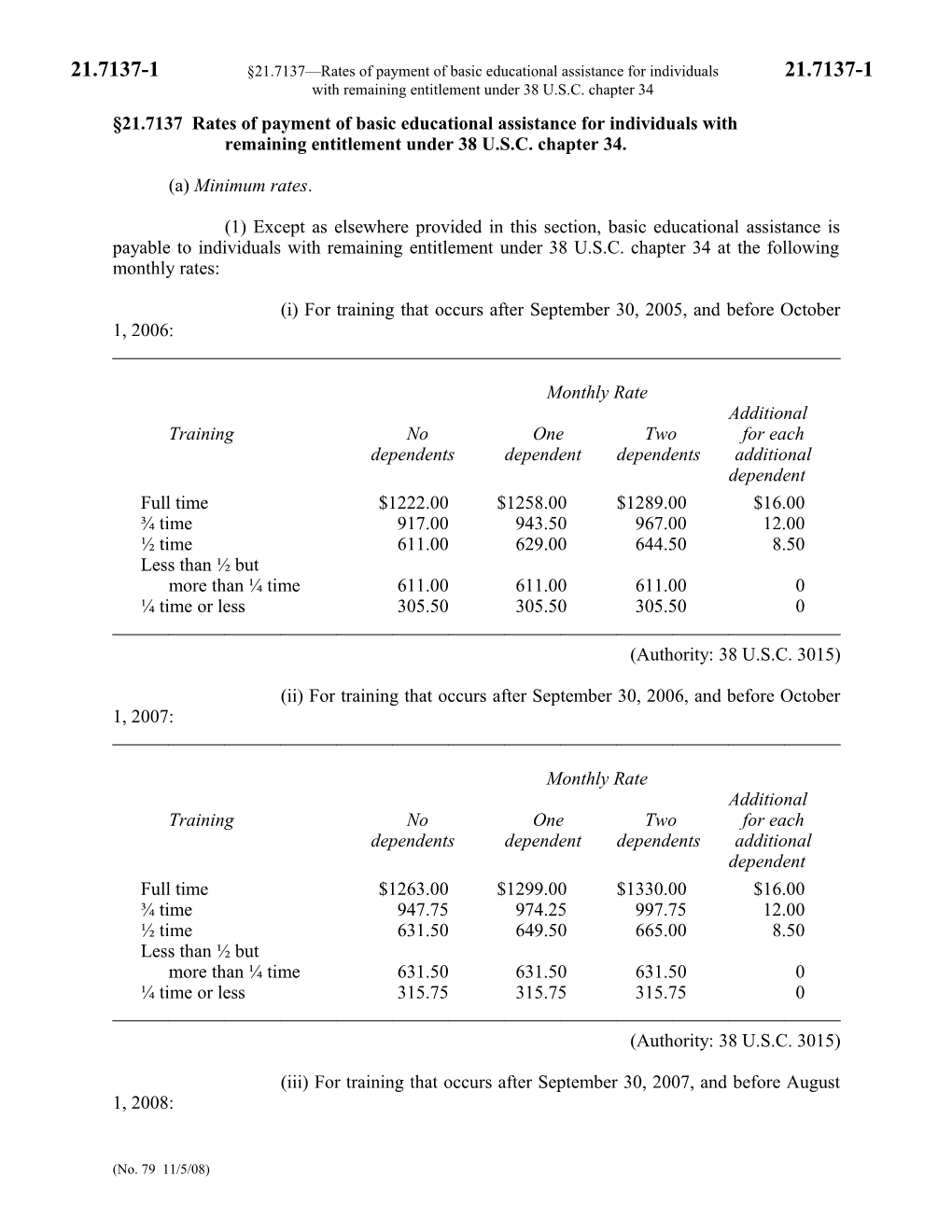 21.7137-1 21.7137 Rates of Payment of Basic Educational Assistance for Individuals21.7137-1