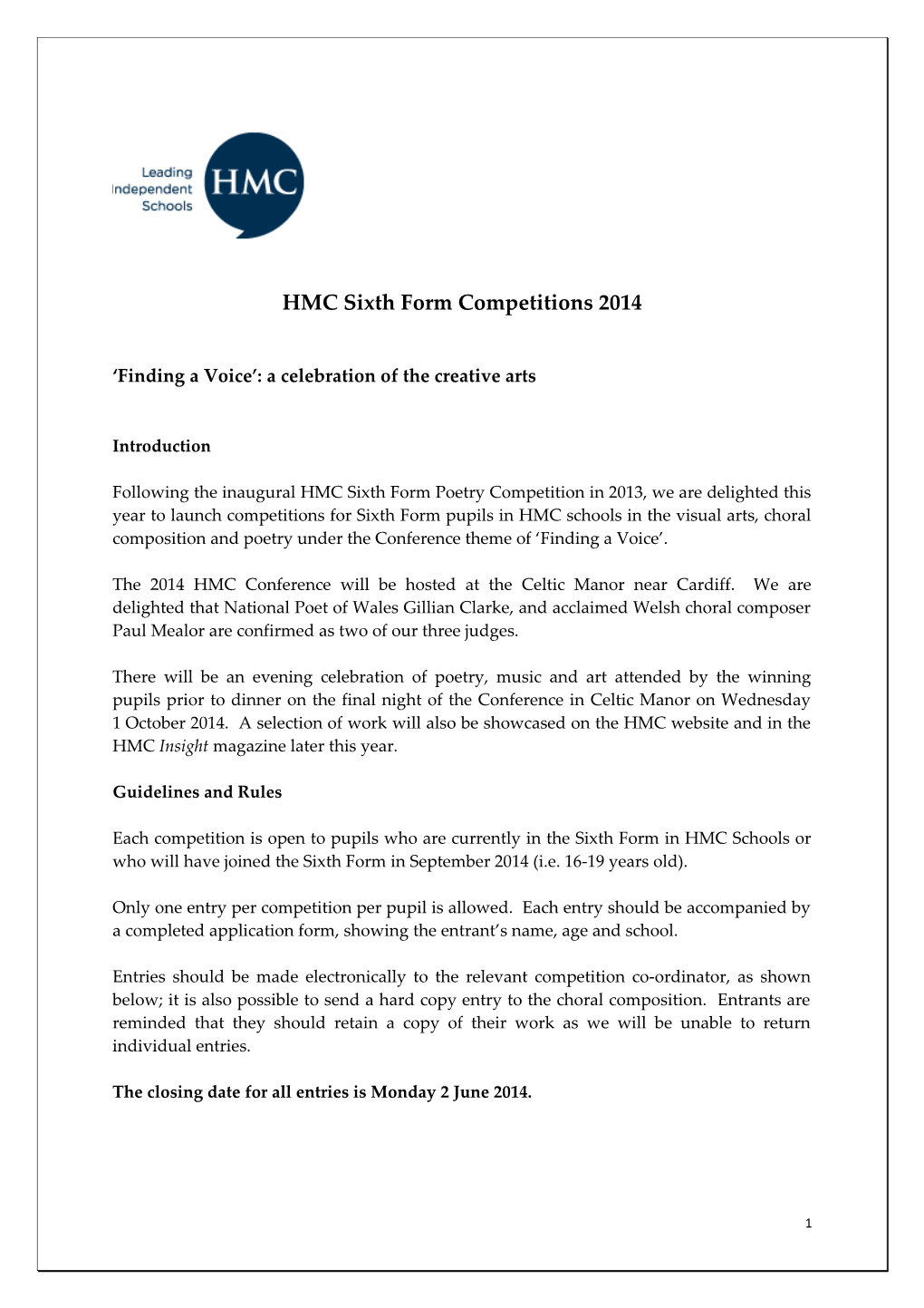 HMC Sixth Form Competitions 2014