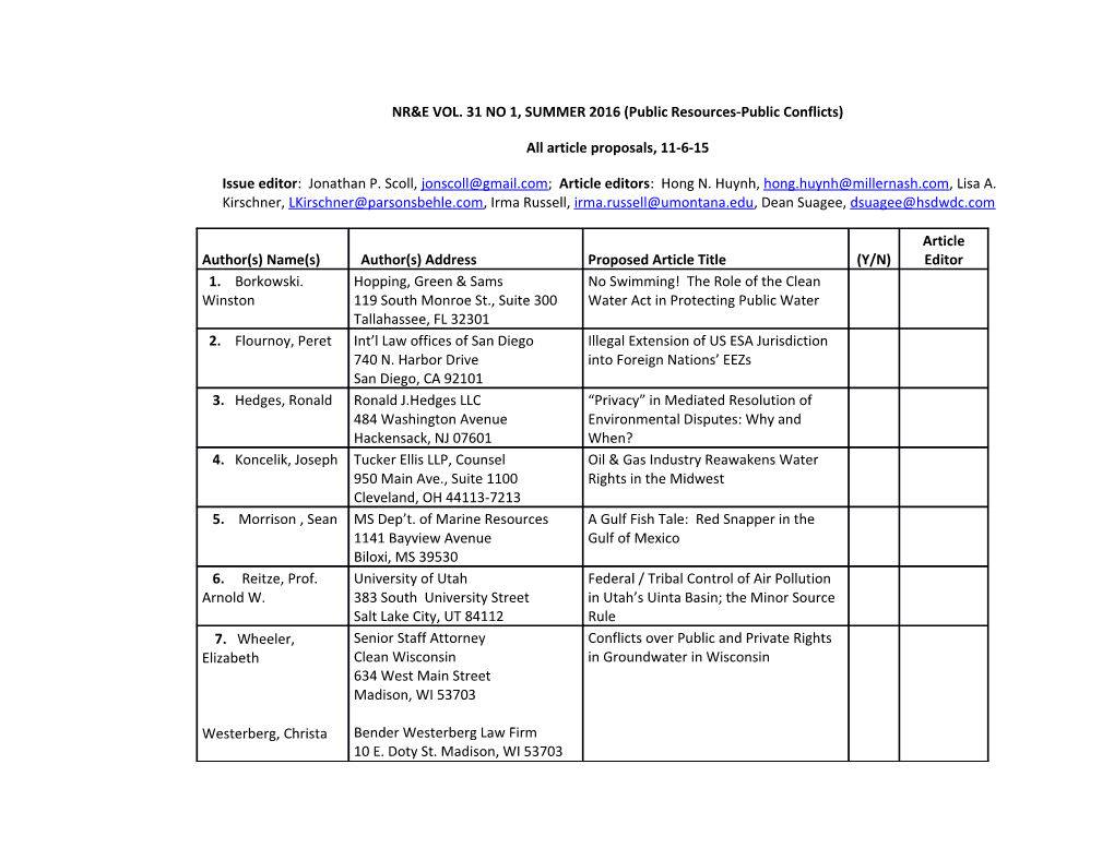 NR&E VOL. 31 NO 1, SUMMER 2016 (Public Resources-Public Conflicts)