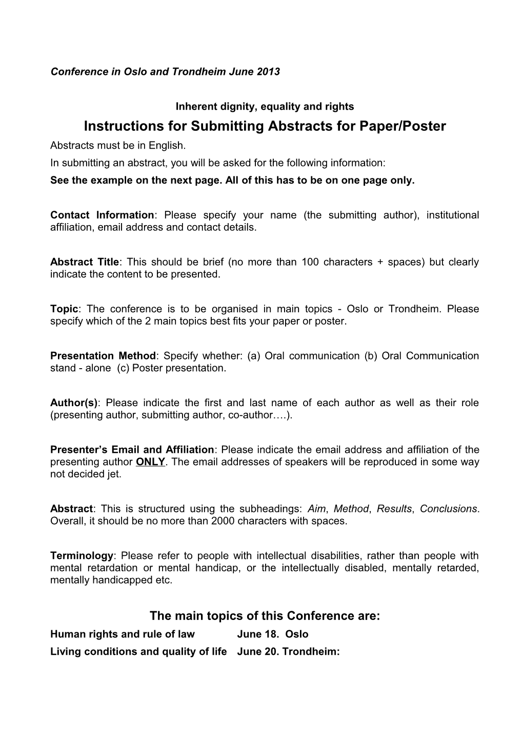 Instructions for Submitting Abstracts for Paper/Poster