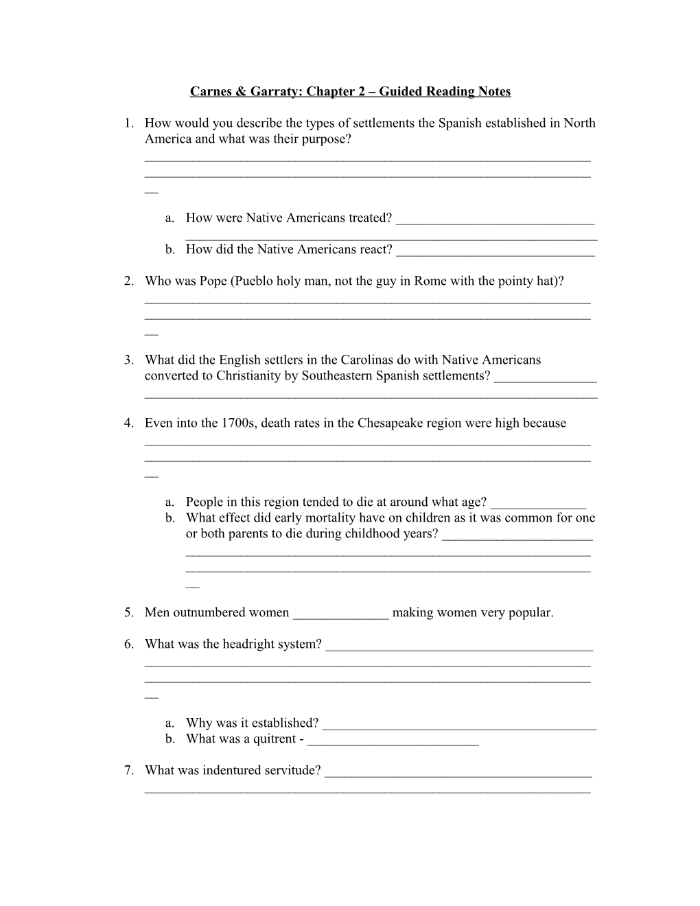 Carnes & Garraty: Chapter 2 Guided Reading Notes